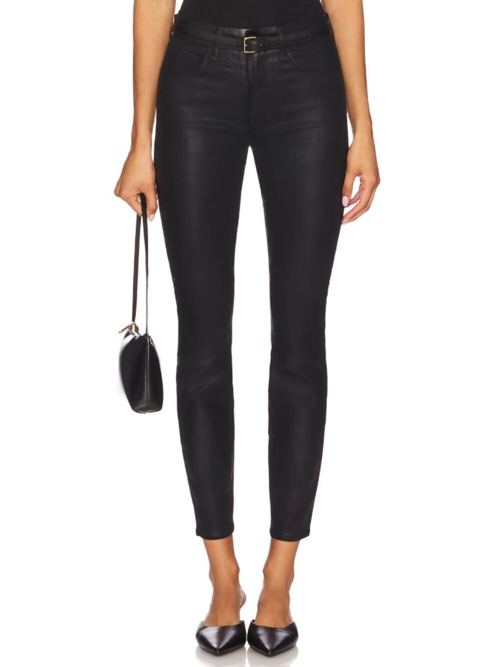 NEW L'AGENCE Marguerite High Rise Skinny Jeans in Black Coated Denim 27